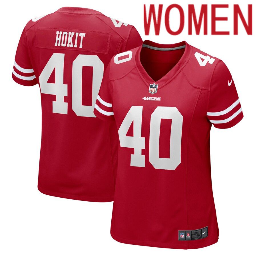Women San Francisco 49ers #40 Josh Hokit Nike Scarlet Game NFL Jersey->women nfl jersey->Women Jersey